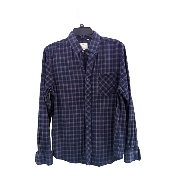 Ben Sherman lightweight flannel navy plaid button down shirt, size large - Picture 2 of 4